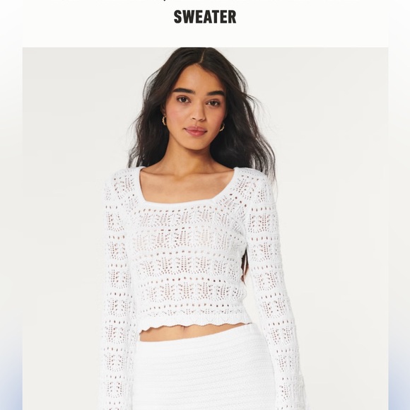 Long-Sleeve Square-Neck Crochet-Style Sweater - Picture 5 of 8